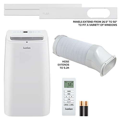 Ivation 12,000 BTU Portable Air Conditioner with Wi-Fi for Rooms Up to 450 Sq Ft (8,000 BTU SACC) 3-in-1 Smart App Control Cooling System, Dehumidifier and Fan with Remote, Exhaust Hose & Window Kit