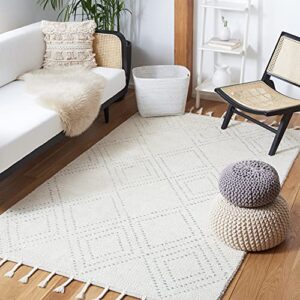 safavieh casablanca collection accent rug - 4' x 6', ivory & grey, handmade moroccan boho wool braided tassel, ideal for high traffic areas in entryway, living room, bedroom (csb676f)