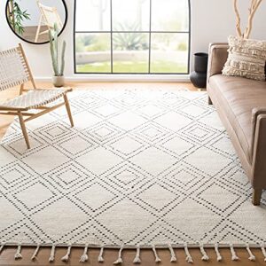 safavieh casablanca collection accent rug - 4' x 6', ivory & black, handmade moroccan boho wool braided tassel, ideal for high traffic areas in entryway, living room, bedroom (csb676z)