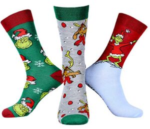 dr seuss the grinch character design adult holiday 3 pair crew socks