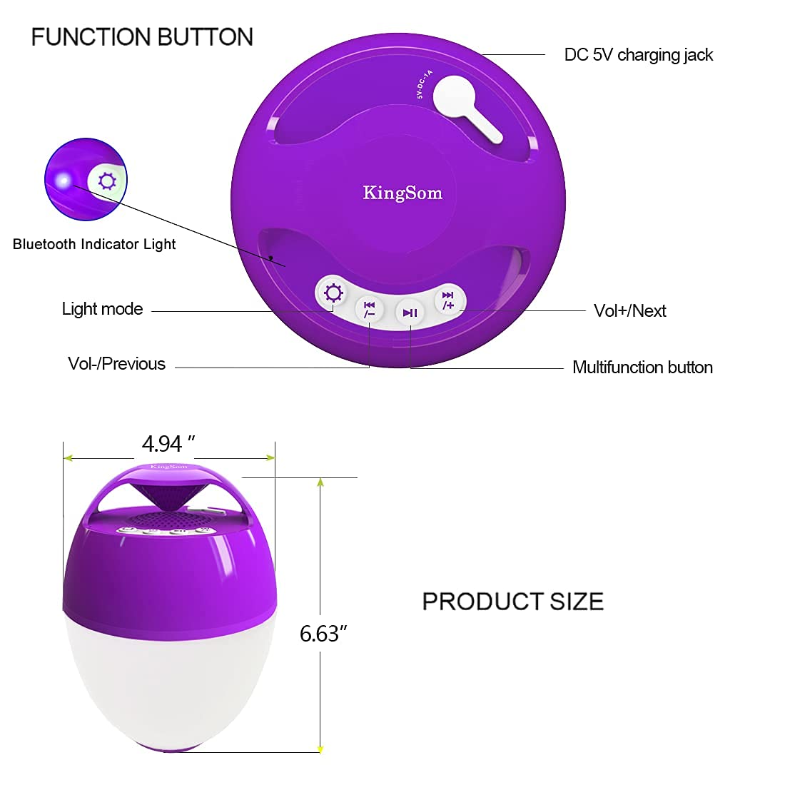 Wireless Bluetooth 5.0 Speaker, Pool Floating Speaker IP68 Waterproof with 8 Modes Color Changing Lights, HD Stereo Sound & Rich Bass, Hands-Free Portable Shower Speaker for Hot Tub, Bathtub, Outdoor