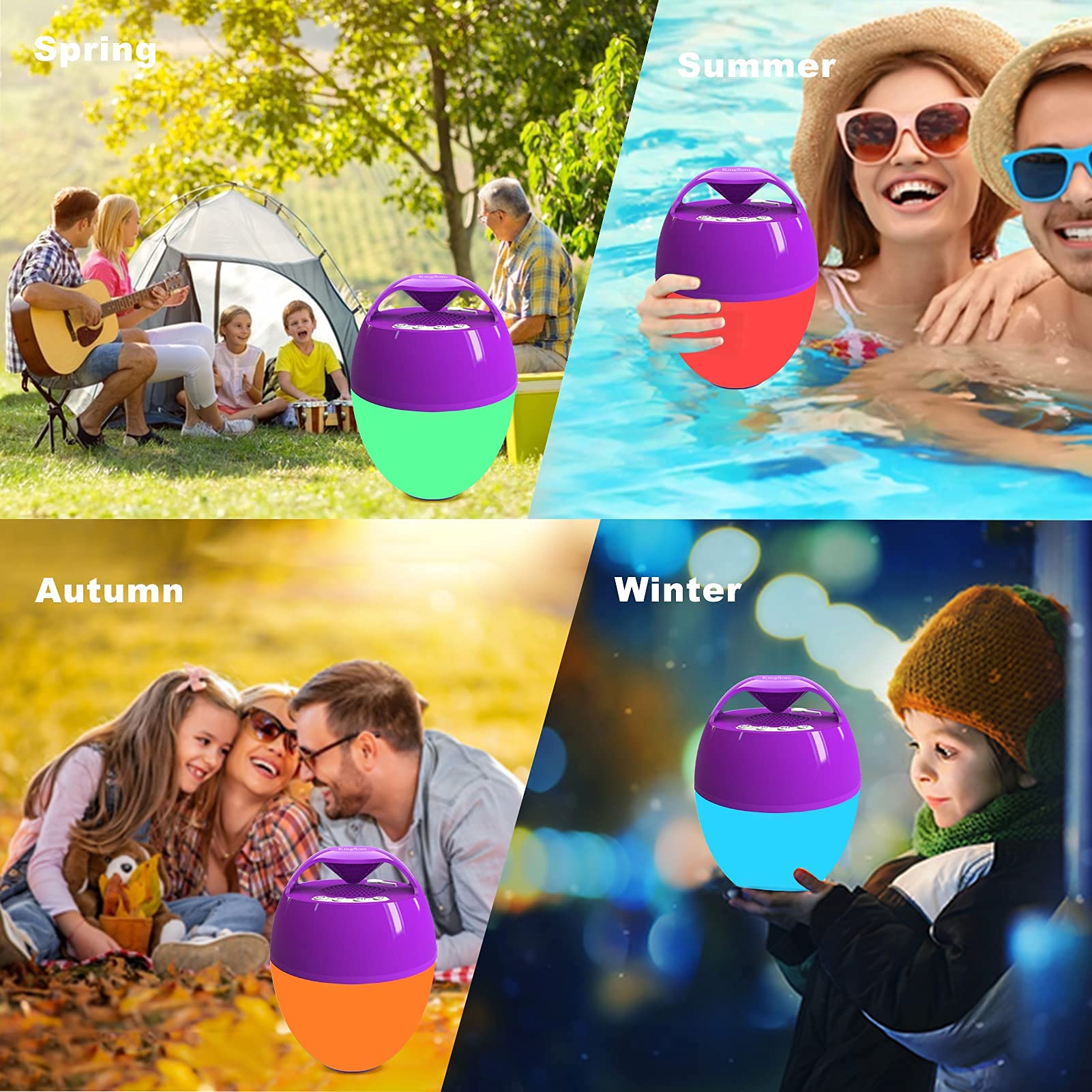 Wireless Bluetooth 5.0 Speaker, Pool Floating Speaker IP68 Waterproof with 8 Modes Color Changing Lights, HD Stereo Sound & Rich Bass, Hands-Free Portable Shower Speaker for Hot Tub, Bathtub, Outdoor