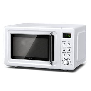 moccha compact retro microwave oven, 0.7cu.ft, 700-watt countertop microwave ovens w/5 micro power, delayed start function, led display, child lock (white)