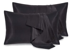 pothuiny 4 pack satin pillowcase for hair and skin queen, black silk pillowcase set of 4, smooth silky pillow covers for women, with envelope closure (20x40 inches)