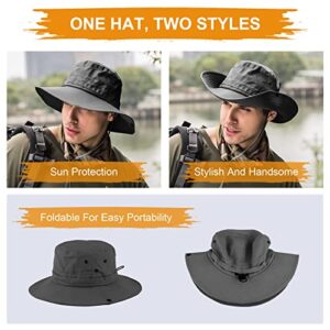 Sun Hats for Men Women for Fishing, Wide Brim Sun Protection Hat with Breathable for Safari, Fisherman, Hiking, Boonie Hats (Gray)