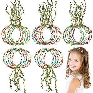 28 pieces colored flower crown wreath headband floral garland headbands floral crown wreath headband green leaves garland headpiece for women girls wedding holiday party