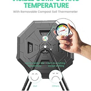 2021 Upgraded Tumbling Composter with Compost Thermometer - Dual Chamber Garden Compost Bin(43 Gal, Black)