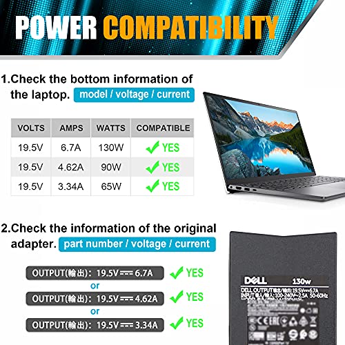 Original Replacement New Dell 130W 7.4mm Tip AC Adapter Charger for PA-4E LA130PM121 DA130PE1-00 JU012 CM161 Dell Inspiron 15 7000 7559 Dell G3 G5 Charger dell d6000 Docking Station Laptop Power Cord