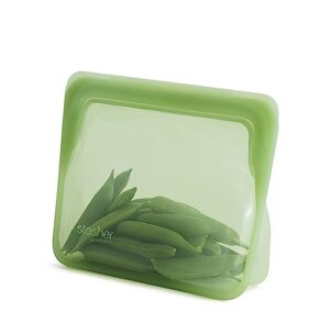 stasher reusable silicone storage bag, food storage container, microwave and dishwasher safe, leak-free, stand up - mini, green