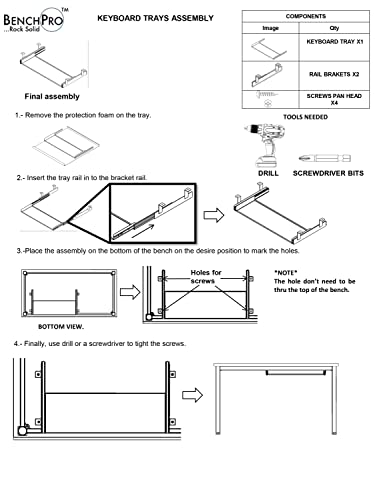 Keyboard Tray Under Desk, Powder Coated Steel Construction, Slide Out Large Keyboard Mouse Keyboard Tray Kit 9"D x 27"W - by BenchPro