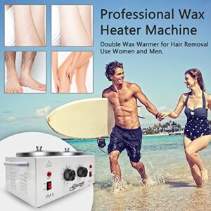 Double Wax Warmer Professional Electric Wax Heater Machine for Hair Removal, Dual Wax Pot Paraffin Facial Skin Body SPA Salon Equipment with Adjustable Temperature Set - 100 Wax Applicator Sticks