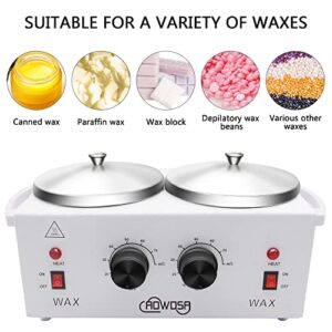 Double Wax Warmer Professional Electric Wax Heater Machine for Hair Removal, Dual Wax Pot Paraffin Facial Skin Body SPA Salon Equipment with Adjustable Temperature Set - 100 Wax Applicator Sticks