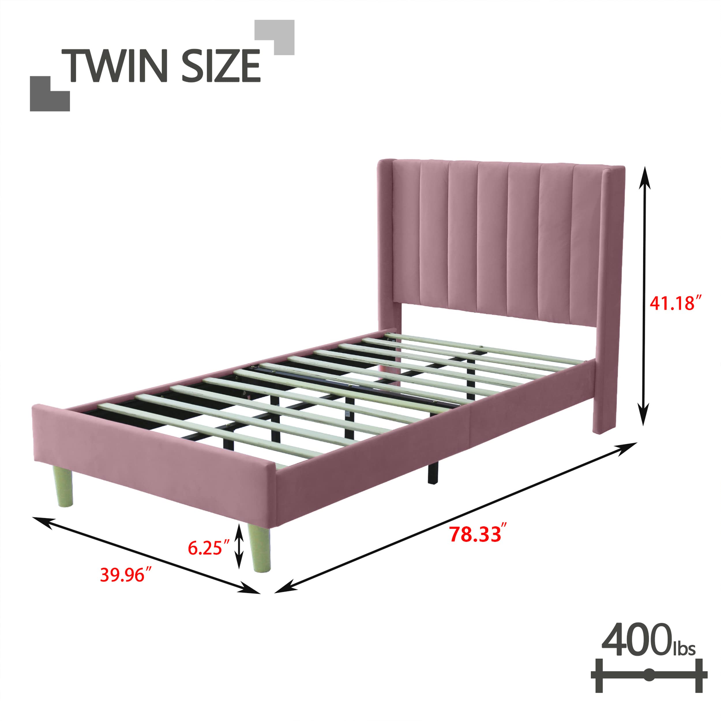 Zoophyter Upholstered Platform Bed Frame Twin Size with Headboard,Mattress Foundation/Strong Wooden Slats Support/No Box Spring Needed/Easy Assembly Pink