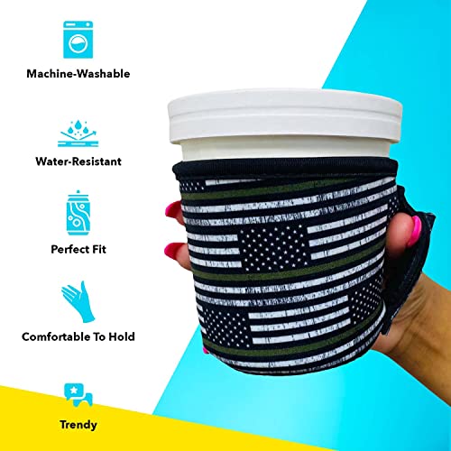 Lit Handlers Ice Cream Cooler Sleeve - Neoprene Pint Holder with Handle and Pocket - Tear Resistant Cooler - Machine Washable & Leak Proof Cup Cover for Frozen Desserts(Cowhide w/Turquoise Leather)