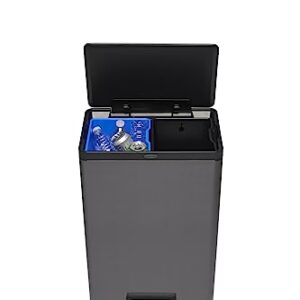 Rubbermaid Elite Stainless Steel Metal Dual Stream Step-On Trash, 10.5-Gallon, Charcoal, Wastebasket Home/Kitchen Waste and Recycling