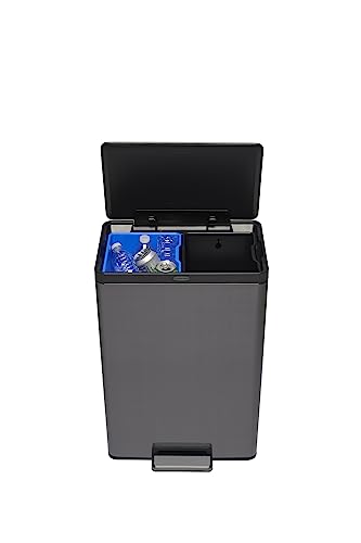 Rubbermaid Elite Stainless Steel Metal Dual Stream Step-On Trash, 10.5-Gallon, Charcoal, Wastebasket Home/Kitchen Waste and Recycling