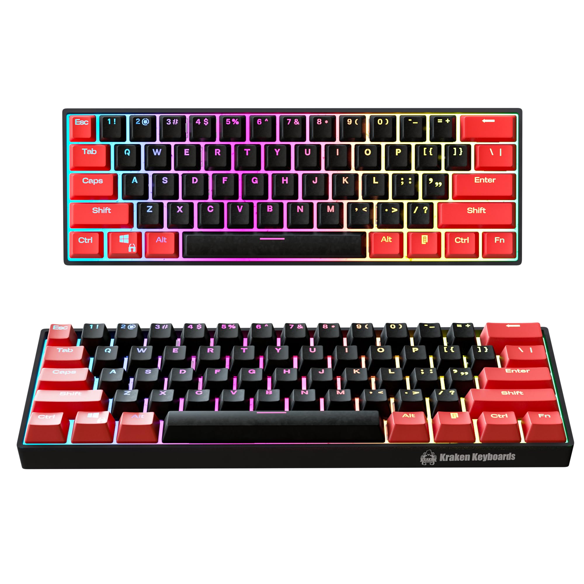 Kraken Keyboards Reverse BRED Edition Kraken Pro 60 | Red & Black 60% HOT SWAPPABLE Mechanical Gaming Keyboard for Gaming On PC, MAC, Xbox and Playstation (Reverse BRED | Silver Switches)