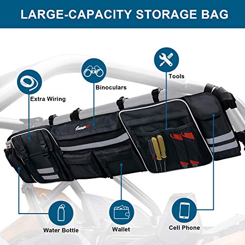 UTV Large Roll Cage Bag Roll Bar Overhead Storage Organizer Cargo Bags with Reflective Strip Compatible with Ranger RZR Pioneer Talon