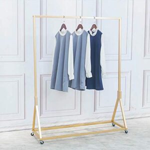 furvokia modern simple heavy duty metal rolling garment rack with wheel,retail display clothing rack, single rod floor-standing hangers clothes shelves (gold square tube a, 39 l)