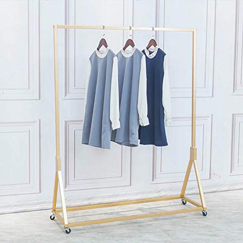 FURVOKIA Modern Simple Heavy Duty Metal Rolling Garment Rack with Wheel,Retail Display Clothing Rack, Single Rod Floor-Standing Hangers Clothes Shelves (Gold Square Tube A, 39 L)