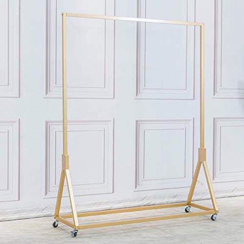 FURVOKIA Modern Simple Heavy Duty Metal Rolling Garment Rack with Wheel,Retail Display Clothing Rack, Single Rod Floor-Standing Hangers Clothes Shelves (Gold Square Tube A, 39 L)