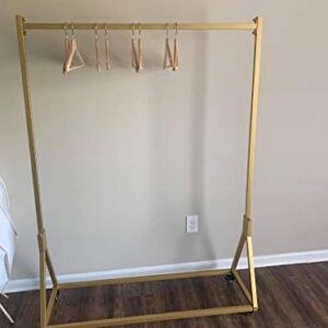 FURVOKIA Modern Simple Heavy Duty Metal Rolling Garment Rack with Wheel,Retail Display Clothing Rack, Single Rod Floor-Standing Hangers Clothes Shelves (Gold Square Tube A, 39 L)