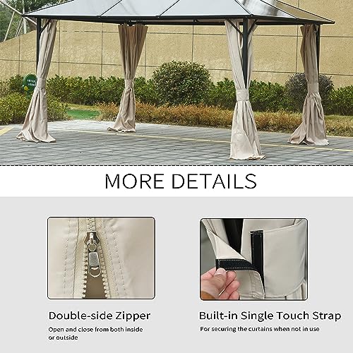 Outsunny 10' x 12' Gazebo Sidewall Set with 4 Panels, Hooks/C-Rings Included for Pergolas & Cabanas, Beige