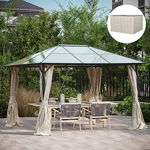 Outsunny 10' x 12' Gazebo Sidewall Set with 4 Panels, Hooks/C-Rings Included for Pergolas & Cabanas, Beige