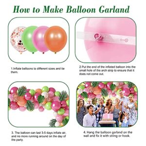 117Pcs Tropical Balloons Arch Garland Kit, Hot Pink Green Rose Gold Confetti Balloons Palm Leaves & 5Tools for Tropical Hawaii Aloha Luau Flamingo Theme Birthday Party Baby Shower Wedding Decorations