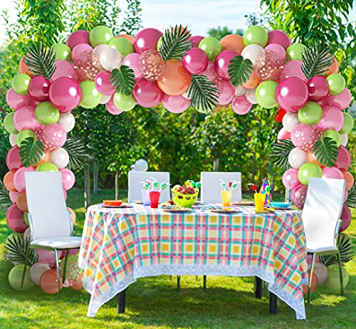 117Pcs Tropical Balloons Arch Garland Kit, Hot Pink Green Rose Gold Confetti Balloons Palm Leaves & 5Tools for Tropical Hawaii Aloha Luau Flamingo Theme Birthday Party Baby Shower Wedding Decorations