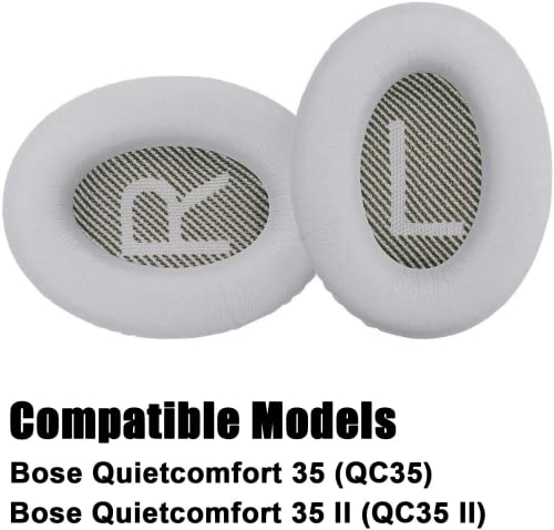 T Tersely Replacement Earpads Cushions for Bose QuietComfort 35 II/45 (QC35/QC45/QC35 II) Headphones, Complete with QC35 Shaped Scrims with 'L and R' Lettering QC2 QC15 QC25 Sound True Ear Pads (Grey)