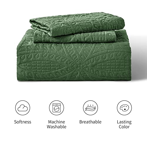Love's cabin King Size Quilt Set Olive Green Bedspreads - Soft Bed Summer Lightweight Microfiber Bedspread- Modern Style Coin Pattern Coverlet for All Season - 3 Piece (1 Quilt, 2 Pillow Shams)