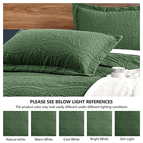 Love's cabin King Size Quilt Set Olive Green Bedspreads - Soft Bed Summer Lightweight Microfiber Bedspread- Modern Style Coin Pattern Coverlet for All Season - 3 Piece (1 Quilt, 2 Pillow Shams)