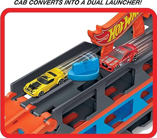 Hot Wheels Speedway Hauler Storage Carrier with 3 1:64 Scale Cars & Convertible 6-Foot Drag Race Track for Kids 4 to 8 Years Old, Stores 20+ Cars, HGH33