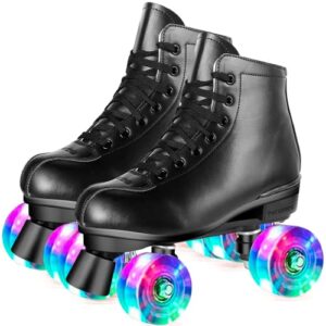 perzcare roller skate shoes for women&men classic pu leather high-top double-row roller skates for beginner, professional indoor outdoor four-wheel shiny roller skates for girls unisex