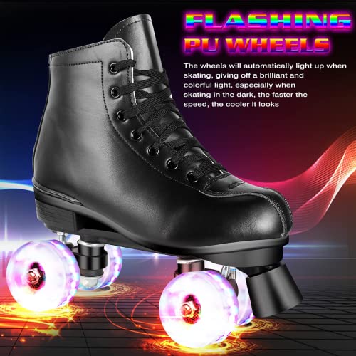 Perzcare Roller Skate Shoes for Women&Men Classic PU Leather High-top Double-Row Roller Skates for Beginner, Professional Indoor Outdoor Four-Wheel Shiny Roller Skates for Girls Unisex