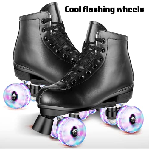 Perzcare Roller Skate Shoes for Women&Men Classic PU Leather High-top Double-Row Roller Skates for Beginner, Professional Indoor Outdoor Four-Wheel Shiny Roller Skates for Girls Unisex