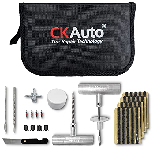 CKAuto Universal Tire Repair Kit, Heavy Duty Car Emergency Tool Kit for Flat Tire Puncture Repair, 36 Pcs Value Pack, Tire Plug Kit fit for Autos, Cars, Motorcycles, Trucks, RVs, etc.