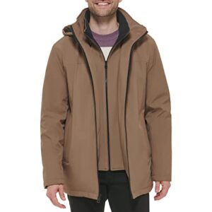 calvin klein men's hooded rip stop water and wind resistant jacket with fleece bib, dark tan, xx-large