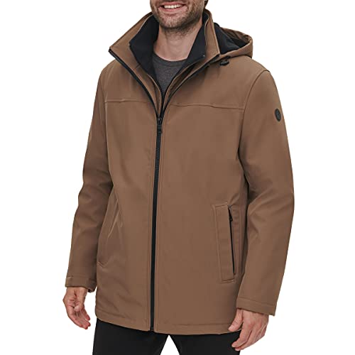 Calvin Klein Men's Hooded Rip Stop Water and Wind Resistant Jacket with Fleece Bib, Dark Tan, XX-Large