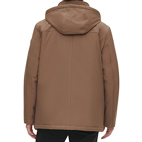 Calvin Klein Men's Hooded Rip Stop Water and Wind Resistant Jacket with Fleece Bib, Dark Tan, XX-Large