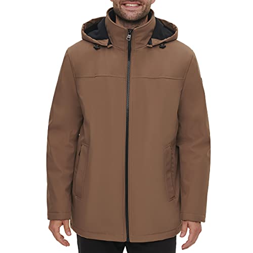 Calvin Klein Men's Hooded Rip Stop Water and Wind Resistant Jacket with Fleece Bib, Dark Tan, XX-Large