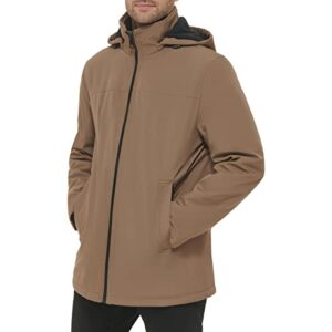 Calvin Klein Men's Hooded Rip Stop Water and Wind Resistant Jacket with Fleece Bib, Dark Tan, XX-Large