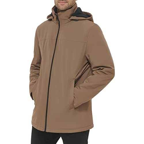 Calvin Klein Men's Hooded Rip Stop Water and Wind Resistant Jacket with Fleece Bib, Dark Tan, XX-Large