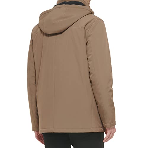 Calvin Klein Men's Hooded Rip Stop Water and Wind Resistant Jacket with Fleece Bib, Dark Tan, XX-Large