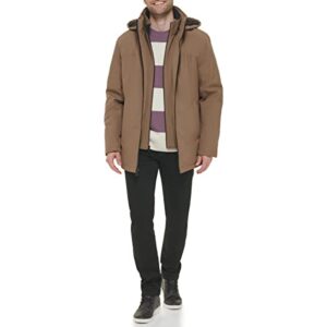 Calvin Klein Men's Hooded Rip Stop Water and Wind Resistant Jacket with Fleece Bib, Dark Tan, XX-Large