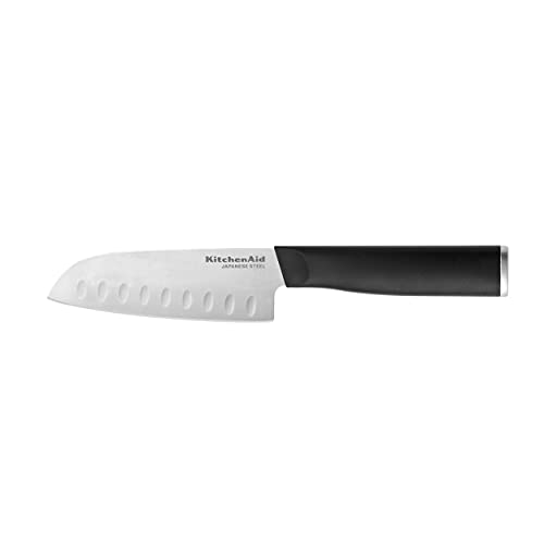 KitchenAid Classic Santoku Knife with Custom-Fit Blade Cover, 5-inch, Sharp Kitchen Knife, High-Carbon Japanese Stainless Steel Blade, Black