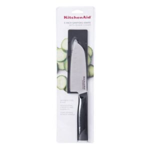 KitchenAid Classic Santoku Knife with Custom-Fit Blade Cover, 5-inch, Sharp Kitchen Knife, High-Carbon Japanese Stainless Steel Blade, Black