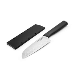 KitchenAid Classic Santoku Knife with Custom-Fit Blade Cover, 5-inch, Sharp Kitchen Knife, High-Carbon Japanese Stainless Steel Blade, Black