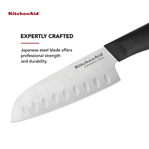 KitchenAid Classic Santoku Knife with Custom-Fit Blade Cover, 5-inch, Sharp Kitchen Knife, High-Carbon Japanese Stainless Steel Blade, Black